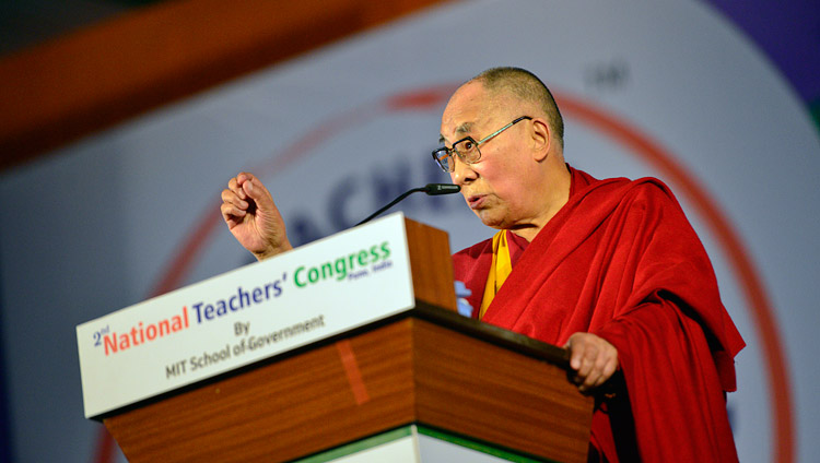 Seine Heiligkeit der Dalai Lama spricht während der Eröffnung des 2. Nationalen Lehrerkongresses in Pune, Maharashtra, Indien, am 10. Januar 2018. Foto: Lobsang Tsering